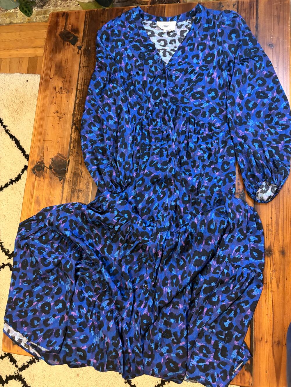 ba&sh Blue Leopard Print Button-Front Midi Dress